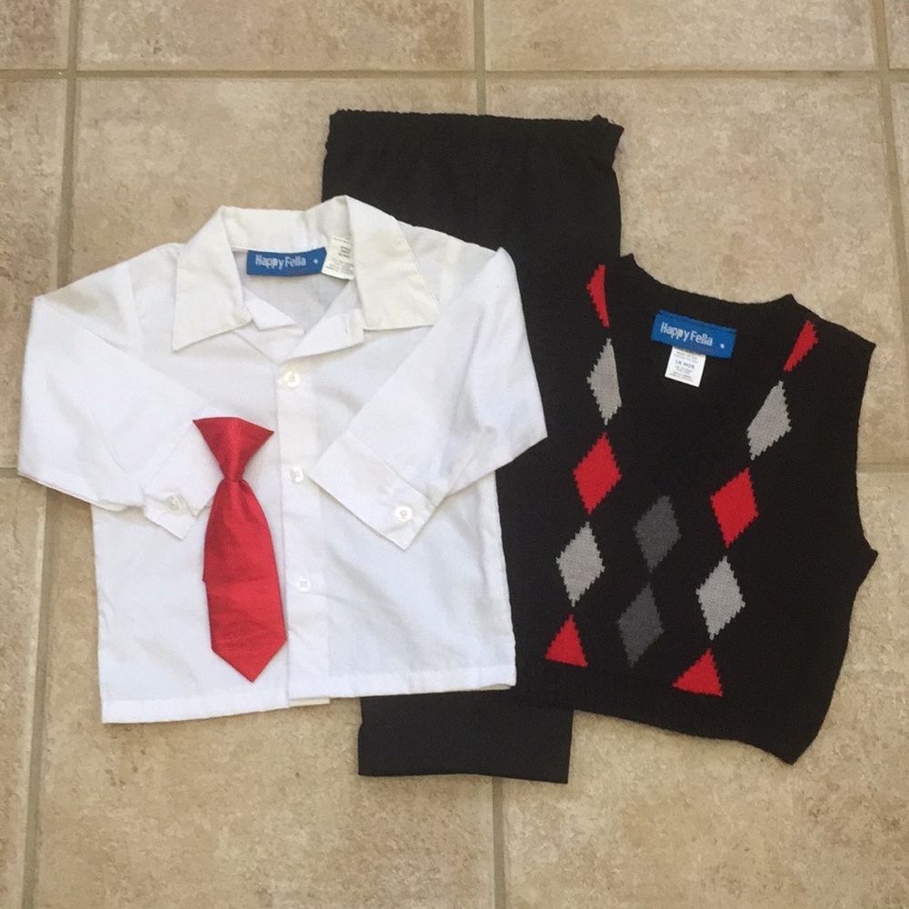 Happy Fella Boys 4pc Shirt Tie Sweater Pants